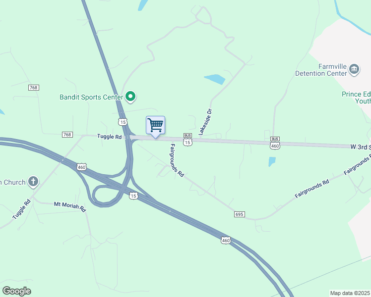 map of restaurants, bars, coffee shops, grocery stores, and more near 3831 West 3rd Street in Farmville