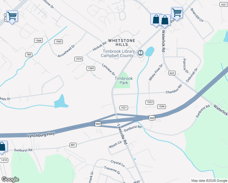 map of restaurants, bars, coffee shops, grocery stores, and more near 18534 County Road 682 in Lynchburg