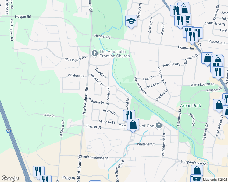 map of restaurants, bars, coffee shops, grocery stores, and more near 618 Woodbine Place in Cape Girardeau