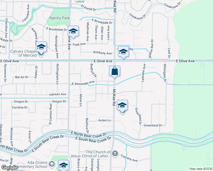 map of restaurants, bars, coffee shops, grocery stores, and more near 2995 Sequoia Dr in Merced