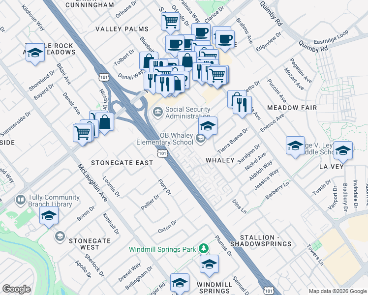 map of restaurants, bars, coffee shops, grocery stores, and more near 1509 Turandot Court in San Jose