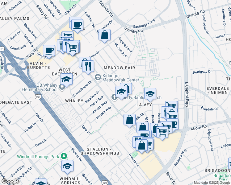 map of restaurants, bars, coffee shops, grocery stores, and more near 2762 Aida Ave in San Jose