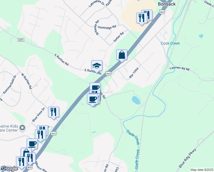 map of restaurants, bars, coffee shops, grocery stores, and more near 4183 Challenger Avenue Northeast in Roanoke