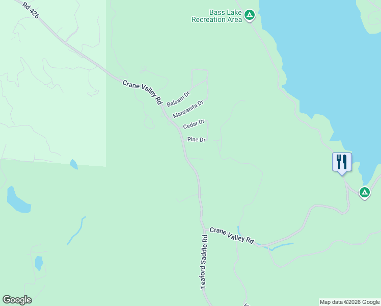 map of restaurants, bars, coffee shops, grocery stores, and more near 52891 Arbor Lane in Oakhurst
