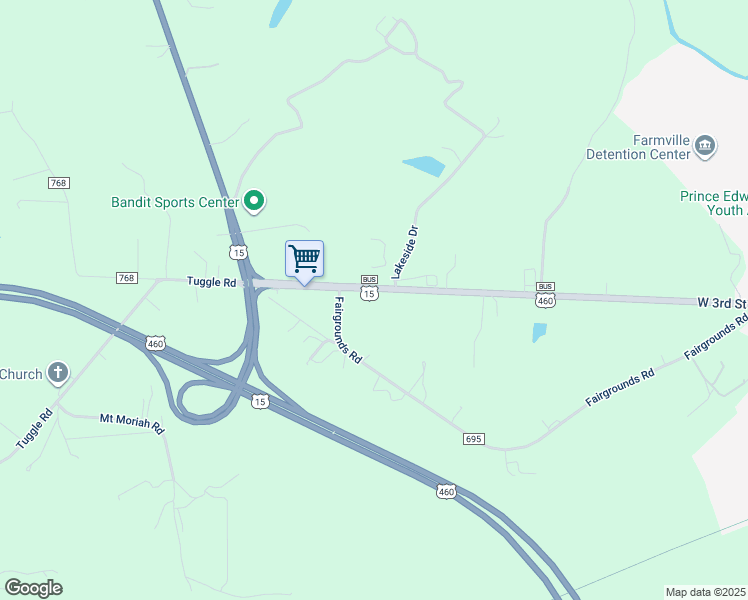 map of restaurants, bars, coffee shops, grocery stores, and more near 3831 West 3rd Street in Farmville
