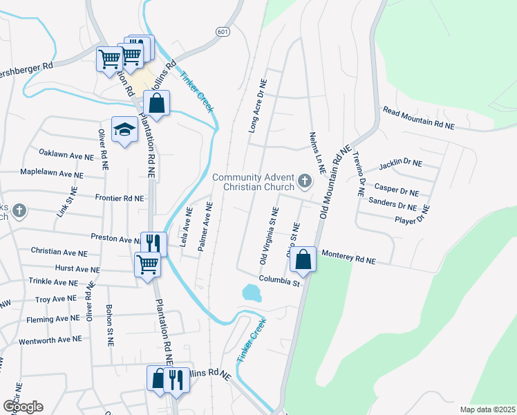 map of restaurants, bars, coffee shops, grocery stores, and more near 4447 Pennsylvania Avenue Northeast in Roanoke
