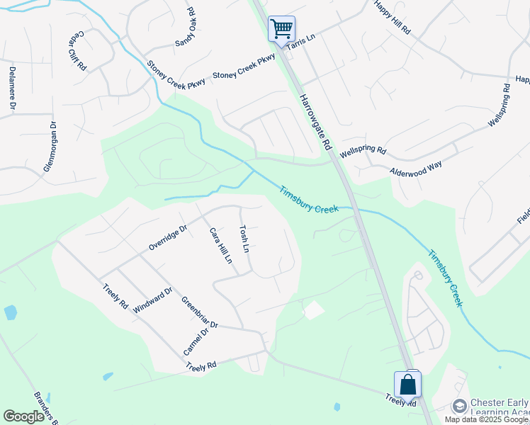 map of restaurants, bars, coffee shops, grocery stores, and more near 3907 Overridge Drive in Chester