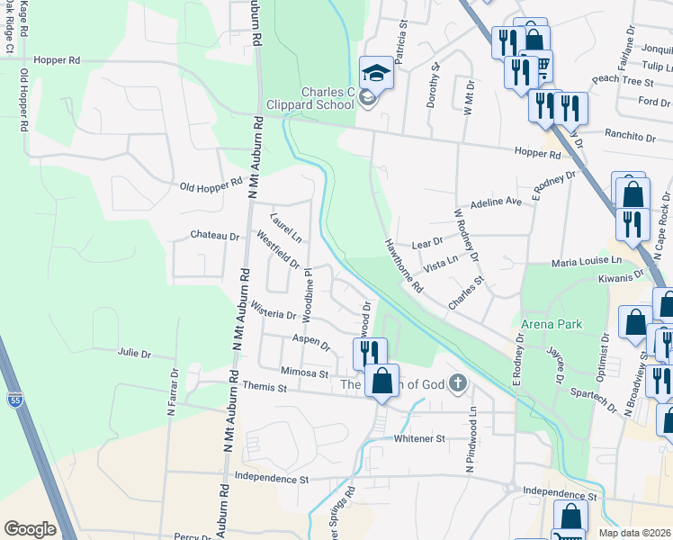 map of restaurants, bars, coffee shops, grocery stores, and more near 626 Sycamore Circle in Cape Girardeau