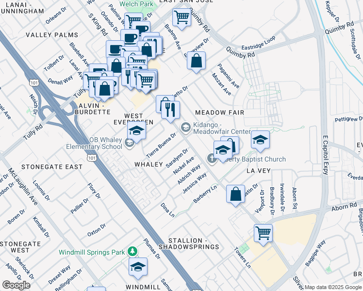 map of restaurants, bars, coffee shops, grocery stores, and more near 1688 Enesco Avenue in San Jose