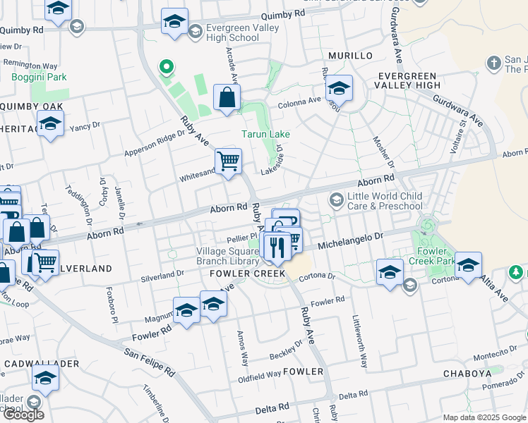 map of restaurants, bars, coffee shops, grocery stores, and more near 3100 Ruby Avenue in San Jose