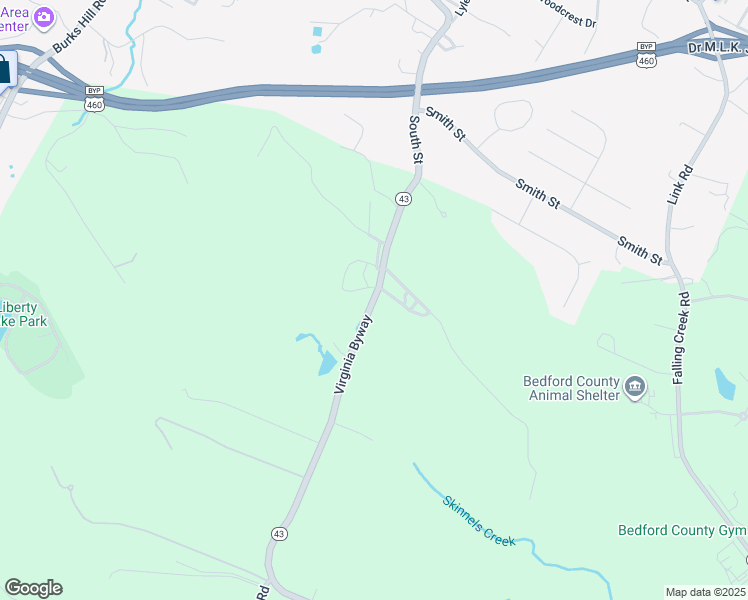 map of restaurants, bars, coffee shops, grocery stores, and more near Virginia Byway in Bedford