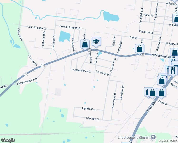 map of restaurants, bars, coffee shops, grocery stores, and more near 742 Independence Drive in Madisonville