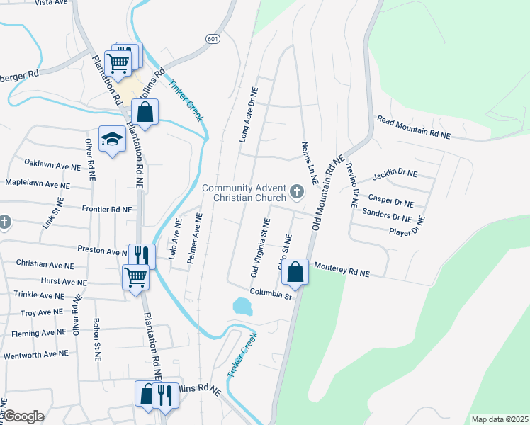 map of restaurants, bars, coffee shops, grocery stores, and more near 4474 Old Virginia Street Northeast in Roanoke