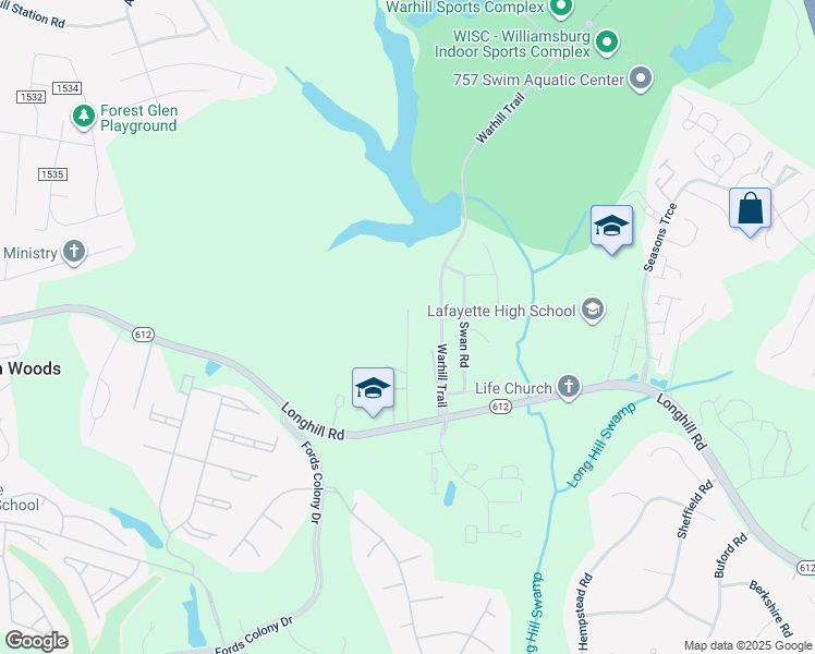 map of restaurants, bars, coffee shops, grocery stores, and more near 120 Lynette Drive in Williamsburg