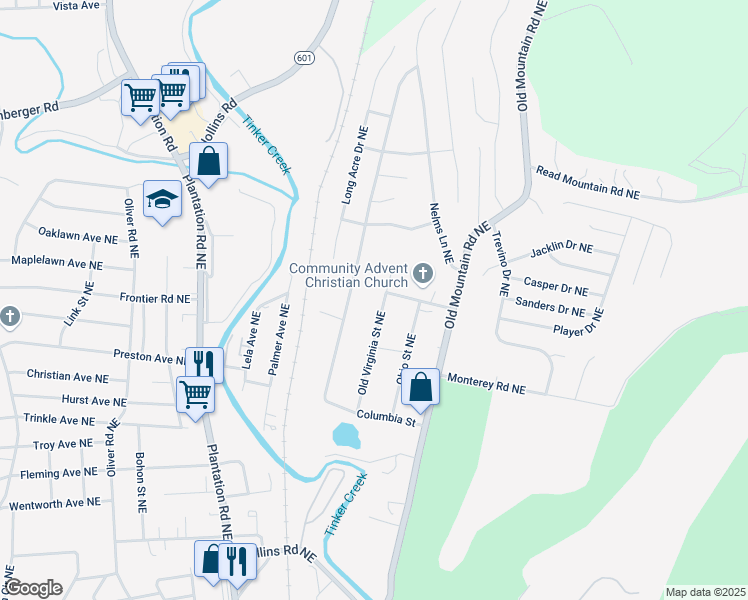 map of restaurants, bars, coffee shops, grocery stores, and more near 4474 Old Virginia Street Northeast in Roanoke