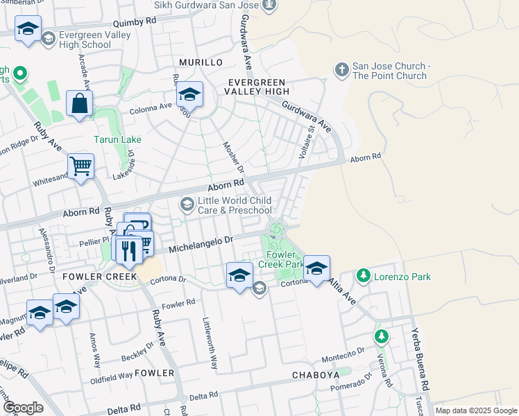 map of restaurants, bars, coffee shops, grocery stores, and more near 3963 Mosher Drive in San Jose