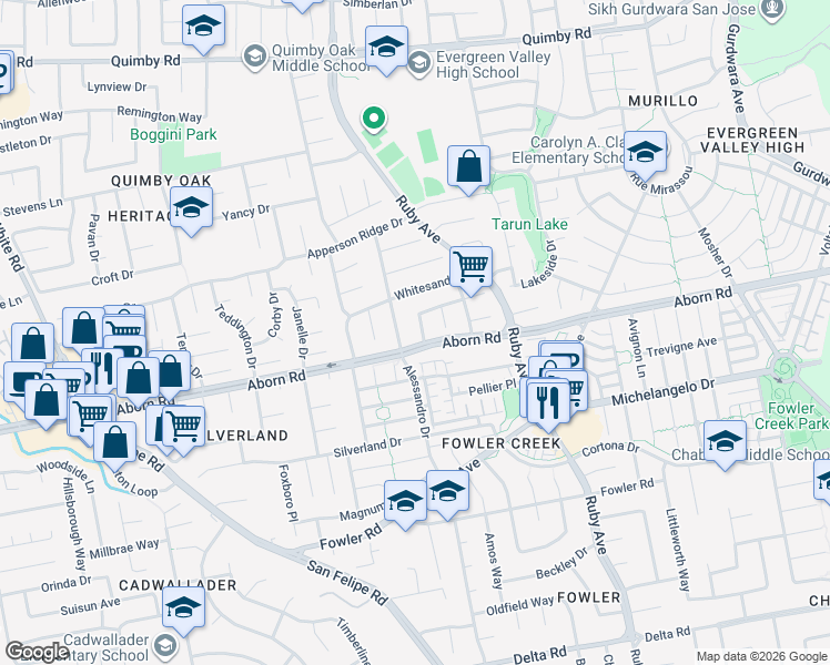 map of restaurants, bars, coffee shops, grocery stores, and more near 3133 Heritage Valley Drive in San Jose