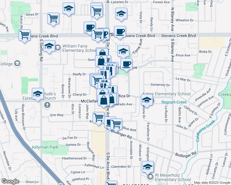 map of restaurants, bars, coffee shops, grocery stores, and more near 10430 Park Green Lane in Cupertino