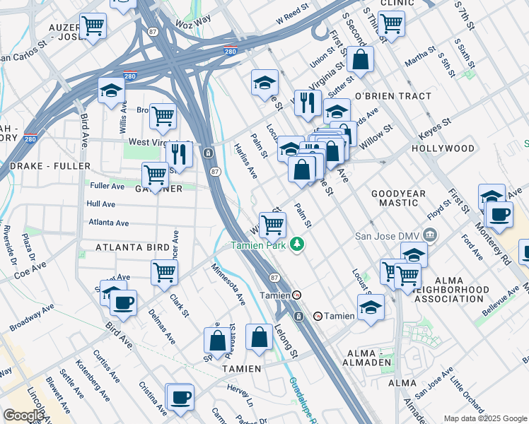 map of restaurants, bars, coffee shops, grocery stores, and more near 968 Mclellan Avenue in San Jose