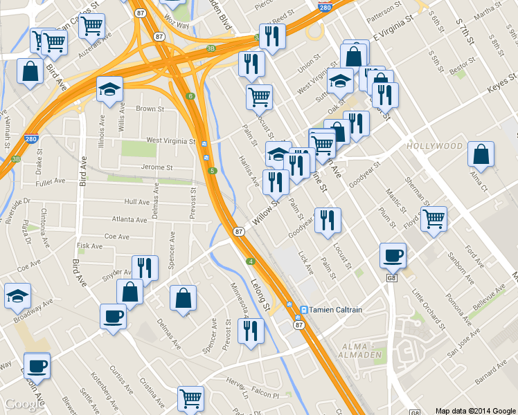 map of restaurants, bars, coffee shops, grocery stores, and more near 968 Mclellan Avenue in San Jose