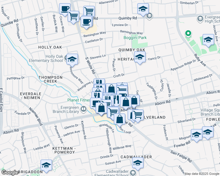 map of restaurants, bars, coffee shops, grocery stores, and more near 2886 D'Amico Drive in San Jose