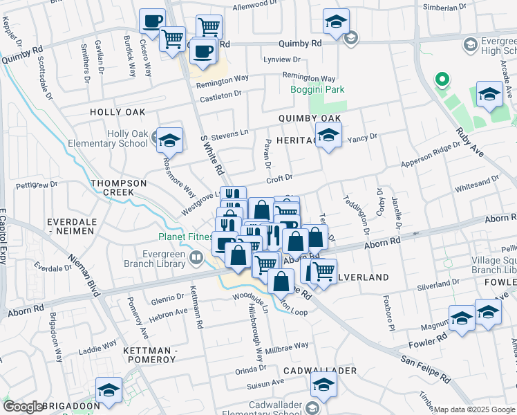 map of restaurants, bars, coffee shops, grocery stores, and more near 2886 D'Amico Drive in San Jose