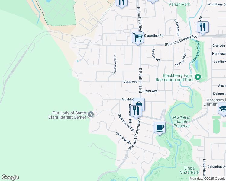 map of restaurants, bars, coffee shops, grocery stores, and more near 10431 Lockwood Drive in Cupertino