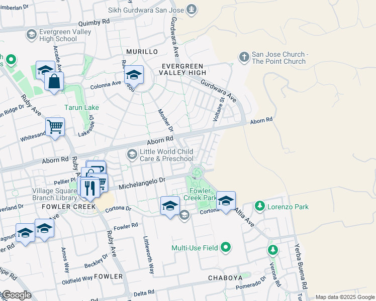 map of restaurants, bars, coffee shops, grocery stores, and more near 3948 Mosher Drive in San Jose