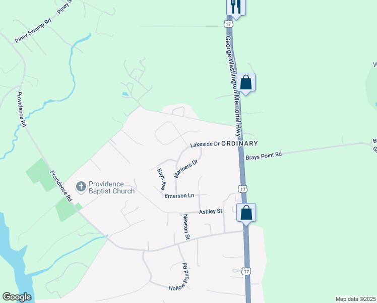 map of restaurants, bars, coffee shops, grocery stores, and more near 6912 Lakeside Drive in Gloucester Point