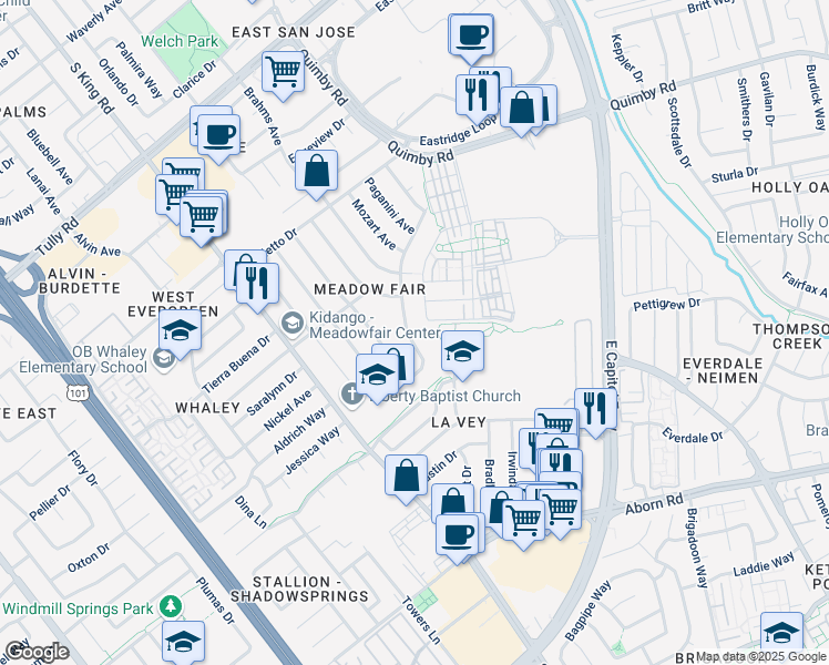 map of restaurants, bars, coffee shops, grocery stores, and more near 2754 Chopin Avenue in San Jose
