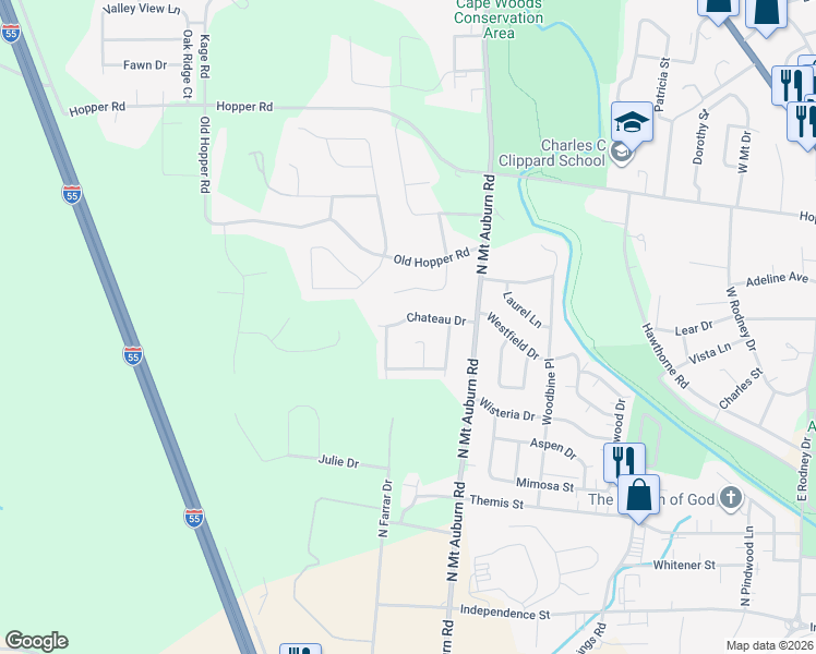 map of restaurants, bars, coffee shops, grocery stores, and more near 3237 Chateau Dr in Cape Girardeau