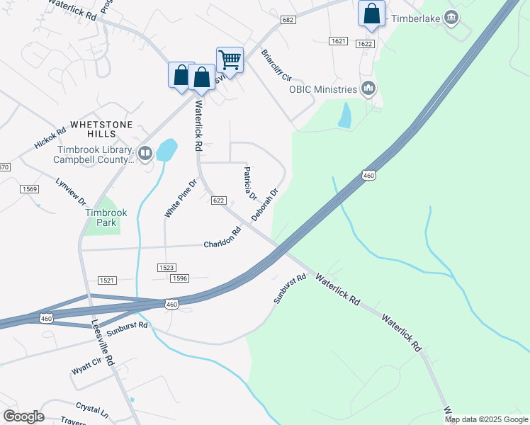 map of restaurants, bars, coffee shops, grocery stores, and more near 67 Deborah Drive in Lynchburg