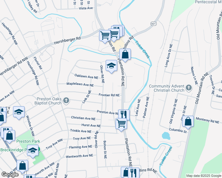 map of restaurants, bars, coffee shops, grocery stores, and more near 4420 Holmes Street Northeast in Roanoke