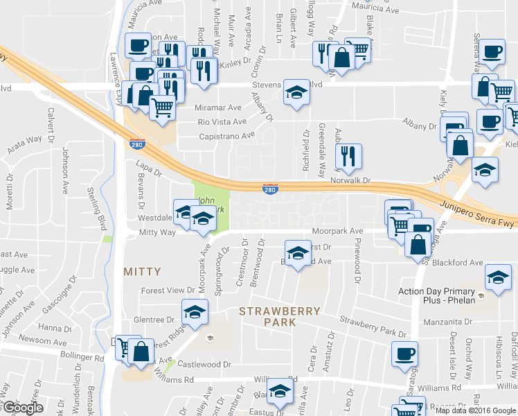 map of restaurants, bars, coffee shops, grocery stores, and more near 544 Crimsonberry Way in San Jose
