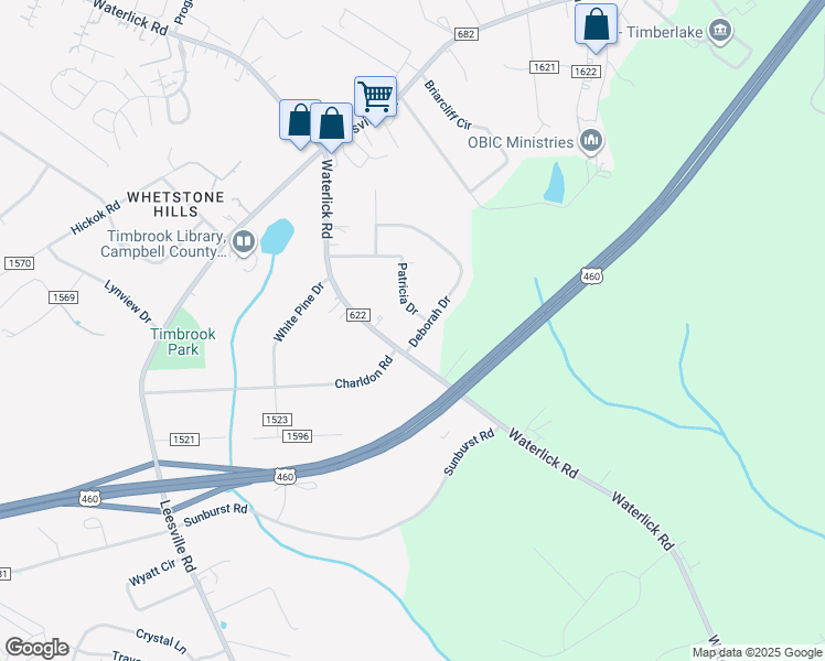 map of restaurants, bars, coffee shops, grocery stores, and more near 52 Deborah Drive in Lynchburg