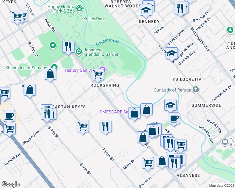 map of restaurants, bars, coffee shops, grocery stores, and more near 1846 Welch Avenue in San Jose