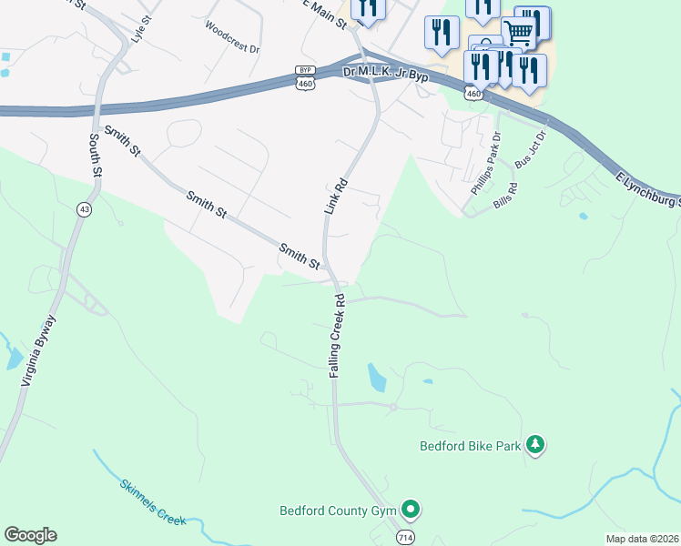 map of restaurants, bars, coffee shops, grocery stores, and more near 1591 Link Road in Bedford
