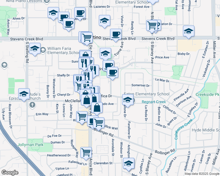 map of restaurants, bars, coffee shops, grocery stores, and more near 10373 Torre Avenue in Cupertino