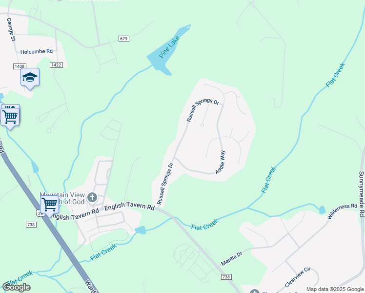 map of restaurants, bars, coffee shops, grocery stores, and more near 327 Russell Springs Drive in Lynchburg