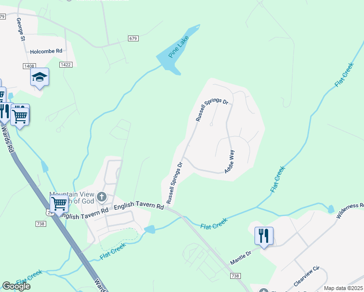 map of restaurants, bars, coffee shops, grocery stores, and more near 306 Russell Springs Drive in Lynchburg