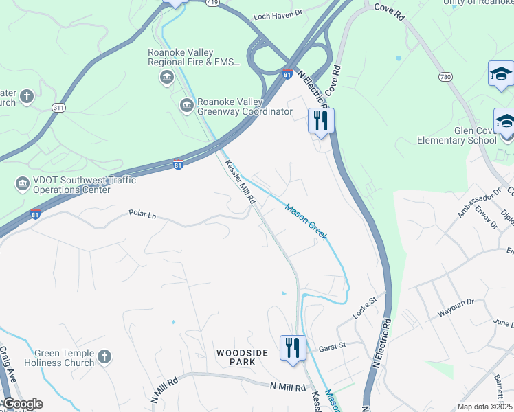 map of restaurants, bars, coffee shops, grocery stores, and more near 1126 Kessler Mill Road in Salem