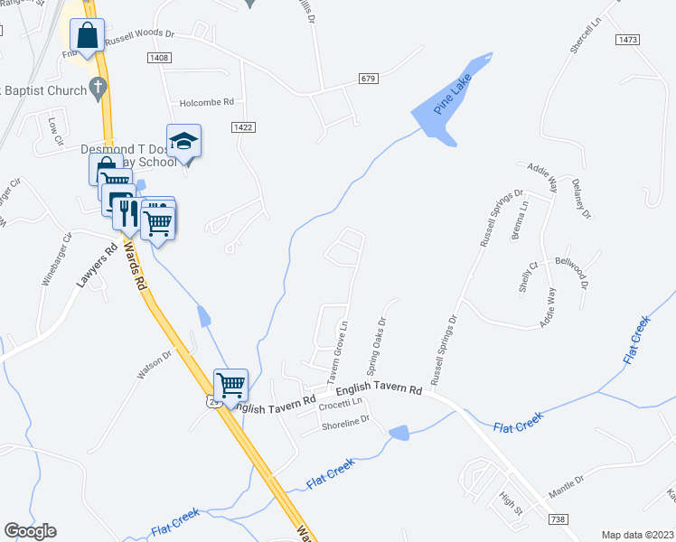 map of restaurants, bars, coffee shops, grocery stores, and more near 50 Gloucester Drive in Lynchburg