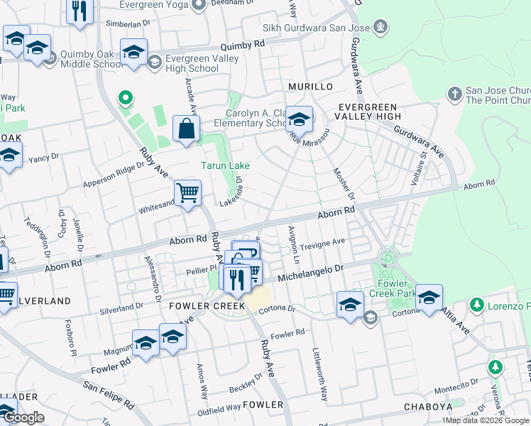 map of restaurants, bars, coffee shops, grocery stores, and more near 3916 Louvre Avenue in San Jose