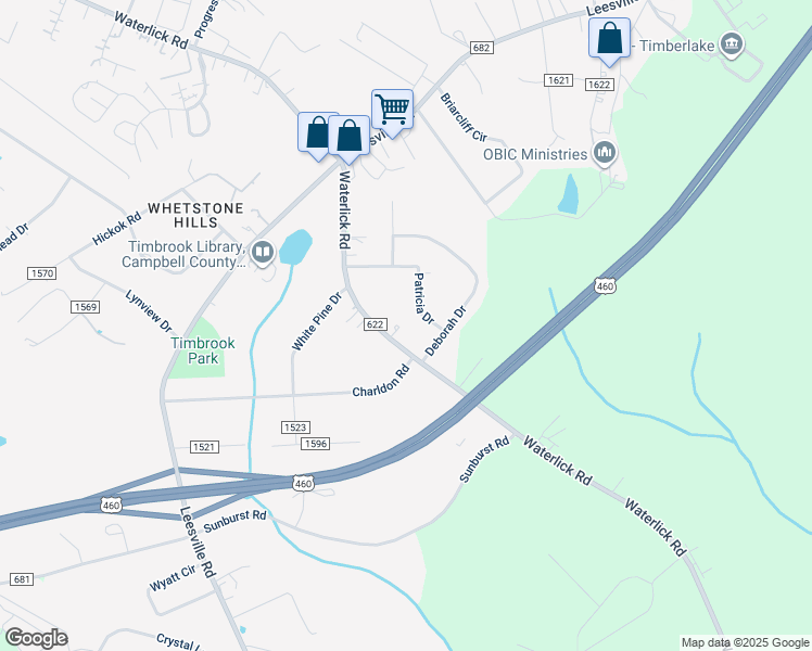 map of restaurants, bars, coffee shops, grocery stores, and more near 52 Deborah Drive in Lynchburg