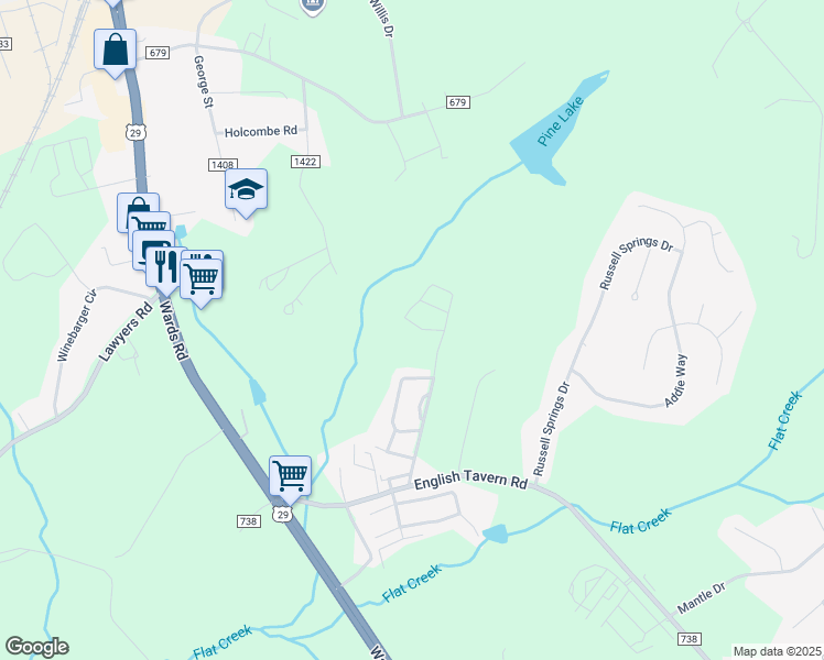map of restaurants, bars, coffee shops, grocery stores, and more near 67 Gloucester Drive in Lynchburg