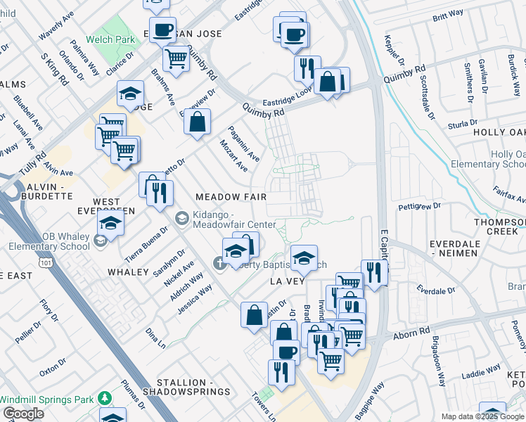 map of restaurants, bars, coffee shops, grocery stores, and more near 2754 Chopin Avenue in San Jose