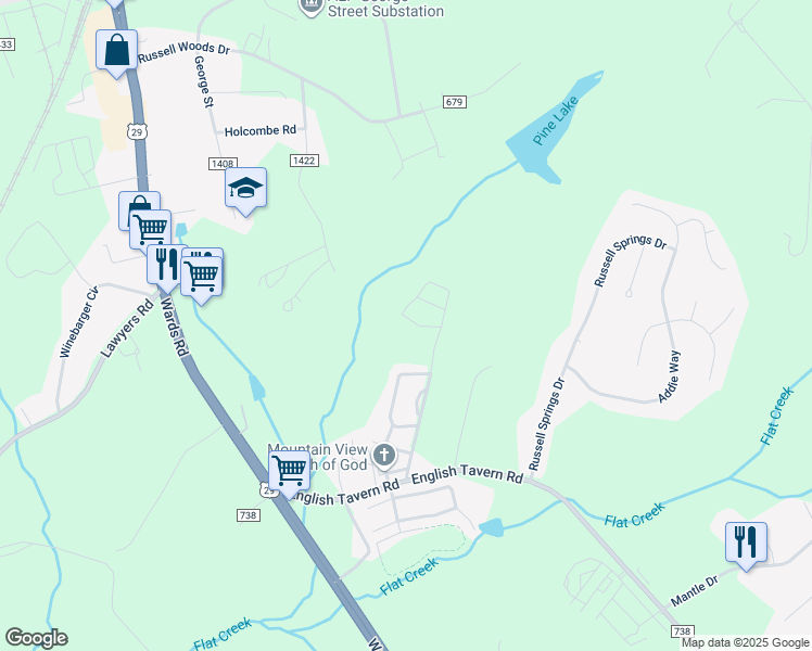map of restaurants, bars, coffee shops, grocery stores, and more near 70 Gloucester Drive in Lynchburg