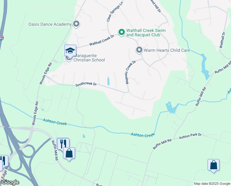 map of restaurants, bars, coffee shops, grocery stores, and more near 1531 Southcreek Drive in Chesterfield County