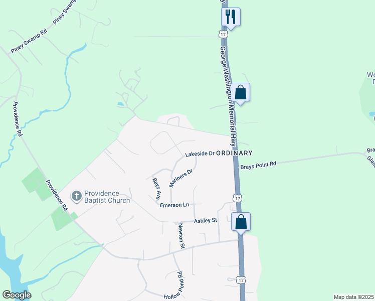 map of restaurants, bars, coffee shops, grocery stores, and more near 6931 Lakeside Drive in Gloucester Point