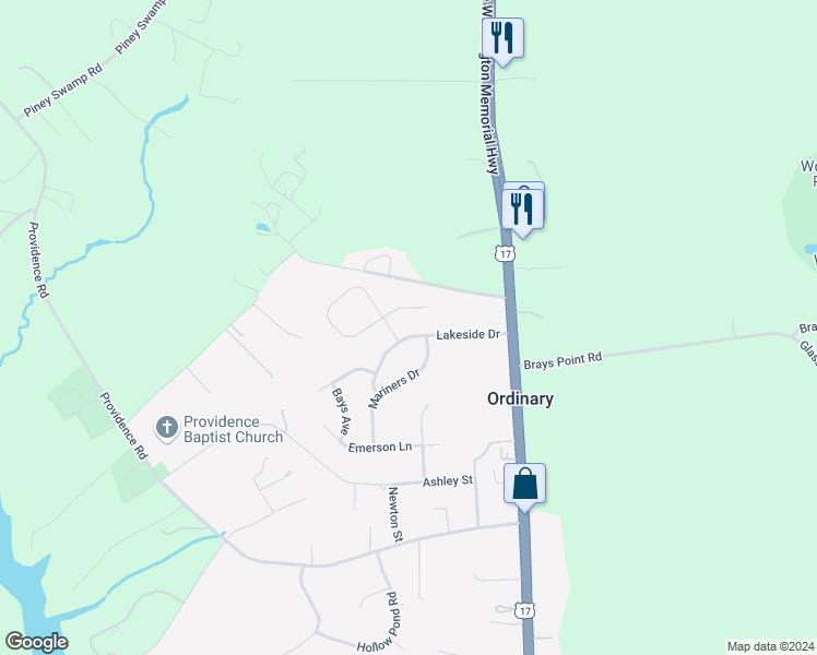 map of restaurants, bars, coffee shops, grocery stores, and more near 6931 Lakeside Drive in Gloucester Point
